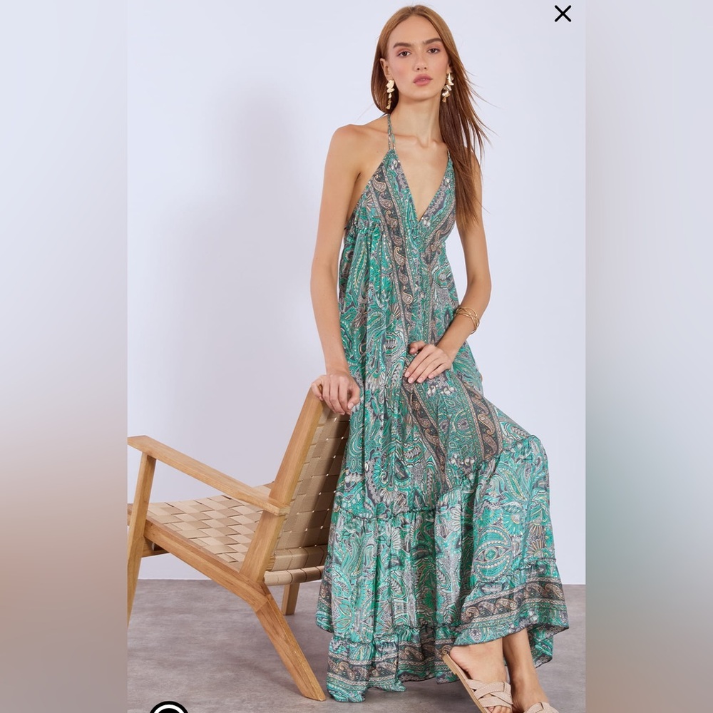 🆕 NWT Embellished Boho Maxi Halter Dress